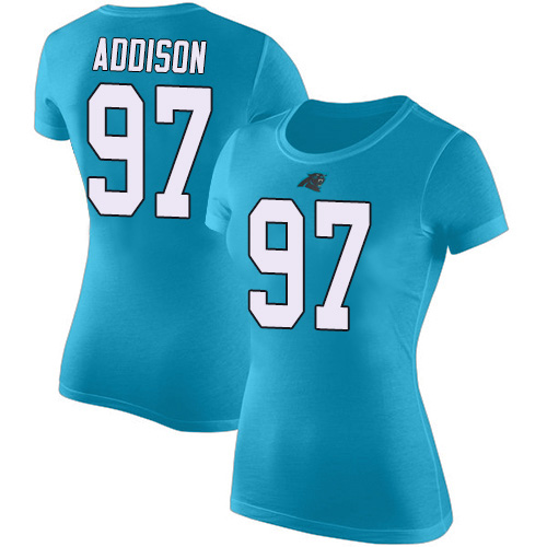 Carolina Panthers Blue Women Mario Addison Rush Pride Name and Number NFL Football #97 T Shirt